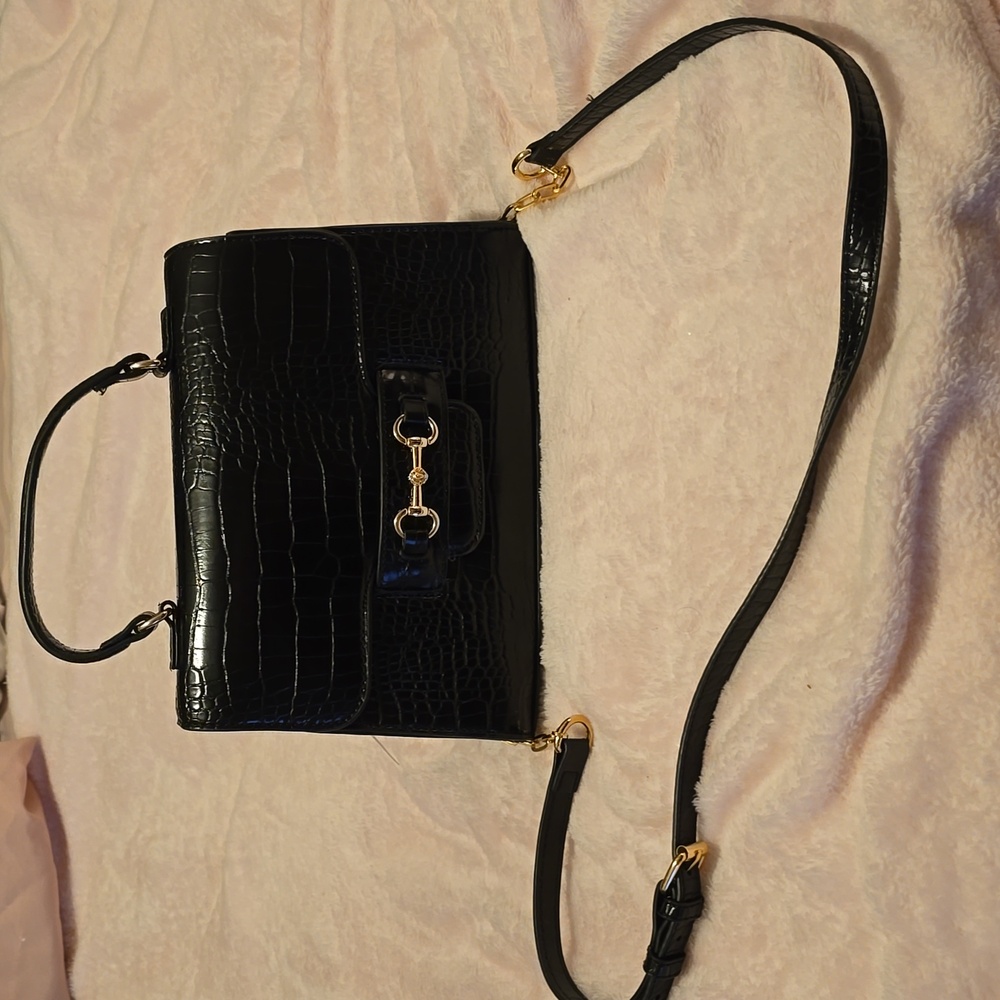 Black Anne Klein alligator print satchel